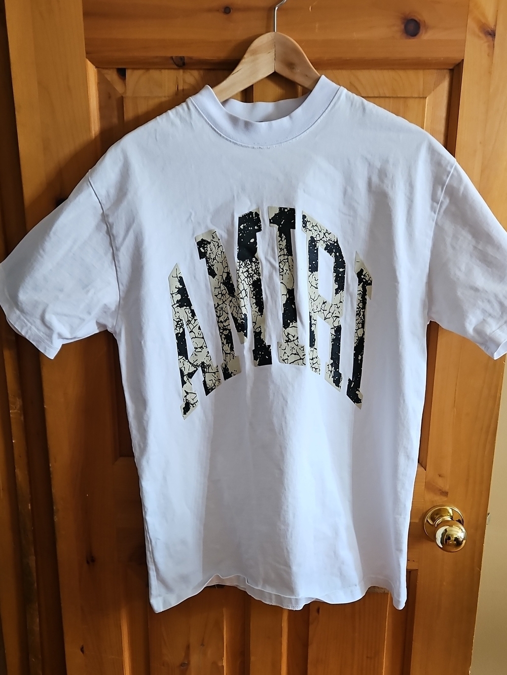 AMIRI White Short-Sleeve Tee with Black & Cream Cracked Logo